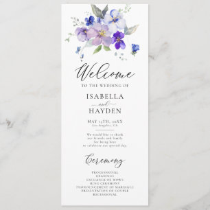 Blue Navy Lavender Lilac Floral Rustic Wedding Program