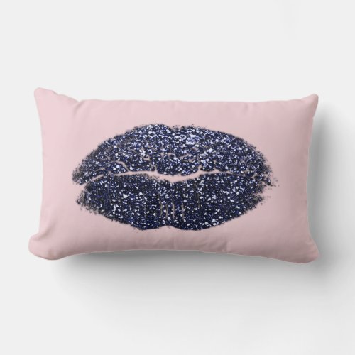 Blue Navy Lips Glitter Pastel Pink Beauty Kiss Lumbar Pillow