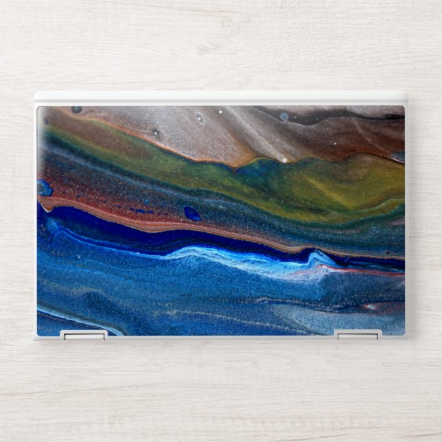 Blue Navy Metallic Abstract Marble Fluid Art HP Laptop Skin (Front)
