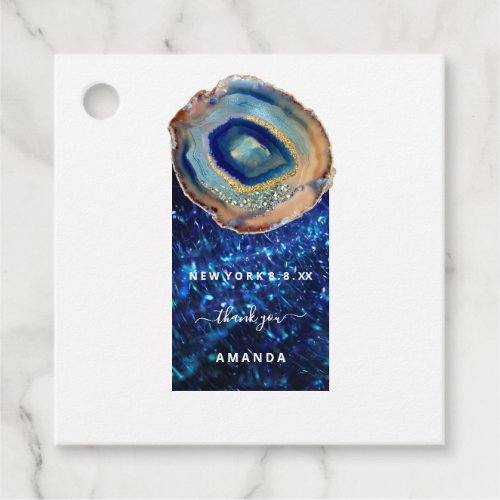 Blue Navy Modern Stone Marble Agate Wedding Favor Tags