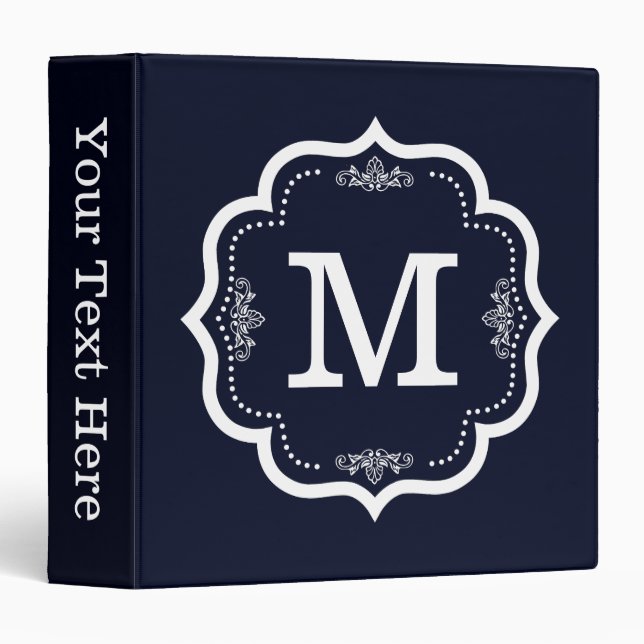 Blue Navy  Monogram 3 Ring Binder (Front/Spine)