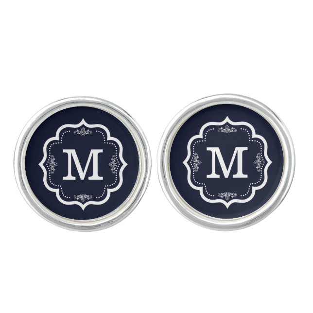 Blue Navy  Monogram Cufflinks (Front)