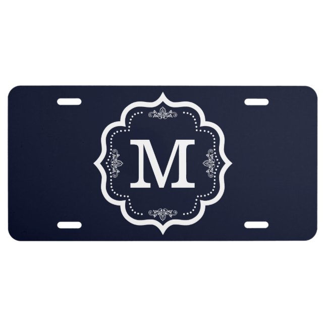 Blue Navy   Monogram License Plate (Front)