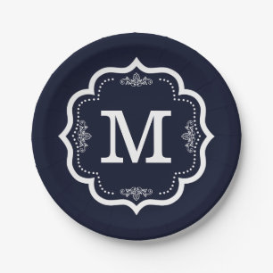 Blue Navy  Monogram Paper Plates