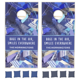Blue navy monogram quote nautical abstract pattern cornhole set