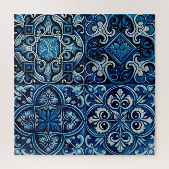 Blue navy mosaic tile. Abstract floral pattern Jigsaw Puzzle (Vertical)