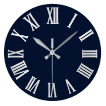 Blue Navy Nauti Gray Metallic Silver Roman Numbers Large Clock Blue Navy Nauti Gray Metallic Silver Roman Numbers Large Clock
