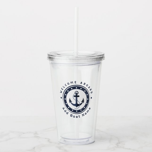 Blue Navy Nautical Anchor yacht club boat marina  Acrylic Tumbler (Front)
