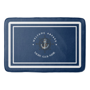 Blue Navy Nautical Anchor yacht club boat marina Bath Mat
