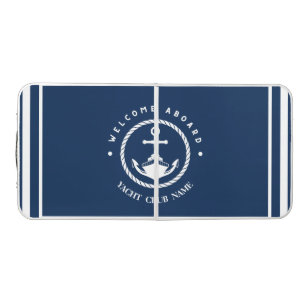 Blue Navy Nautical Anchor yacht club boat marina Beer Pong Table