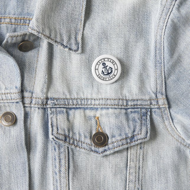 Blue Navy Nautical Anchor yacht club boat marina Button (In Situ)
