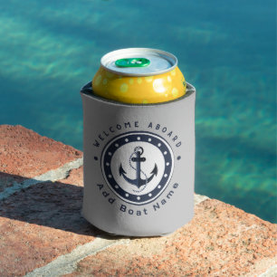 Blue Navy Nautical Anchor yacht club boat marina Can Cooler