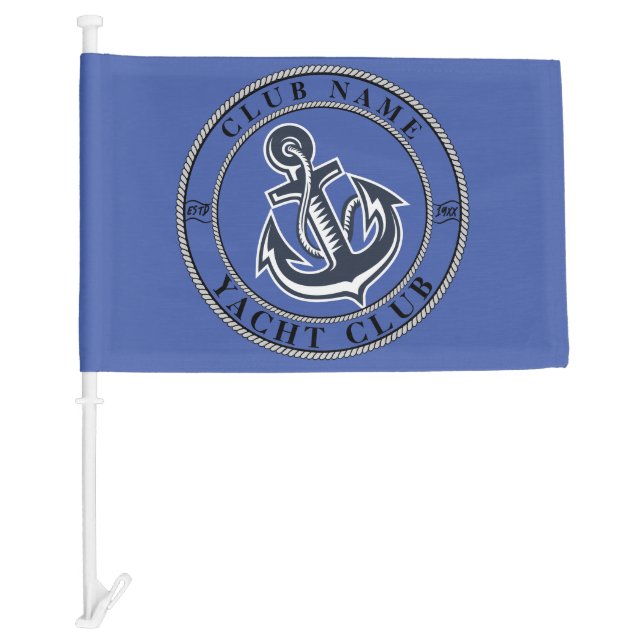 Blue navy Nautical Anchor yacht club boat marina Car Flag (Front)