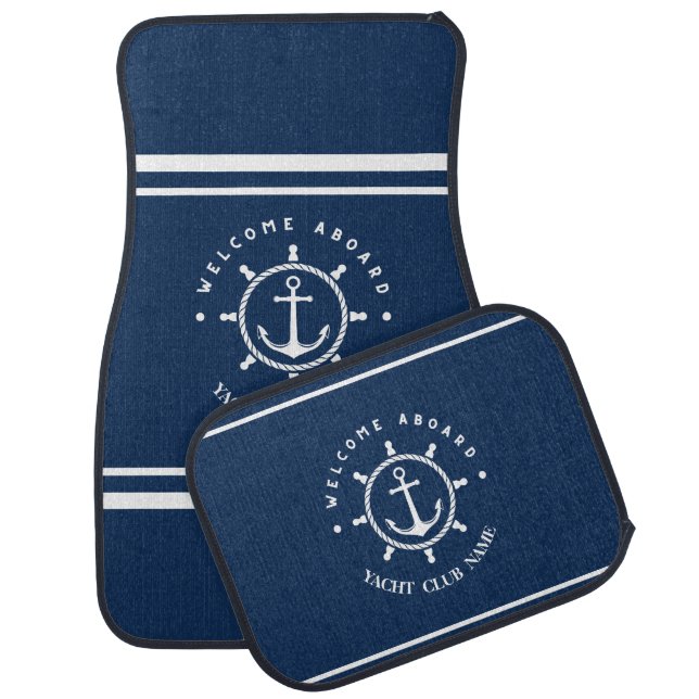 Blue Navy Nautical Anchor yacht club boat marina  Car Floor Mat (Set)