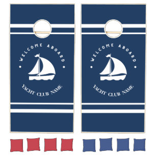 Blue Navy Nautical Anchor yacht club boat marina Cornhole Set