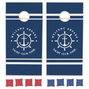 Blue Navy Nautical Anchor yacht club boat marina Cornhole Set