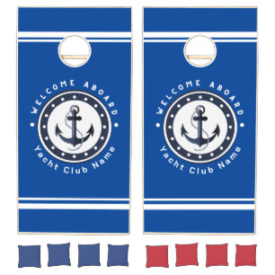 Blue Navy Nautical Anchor yacht club boat marina Cornhole Set