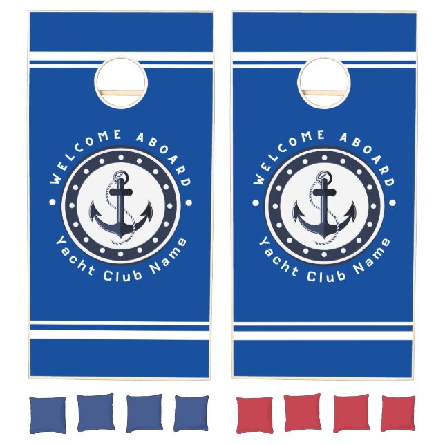 Blue Navy Nautical Anchor yacht club boat marina  Cornhole Set (Set)