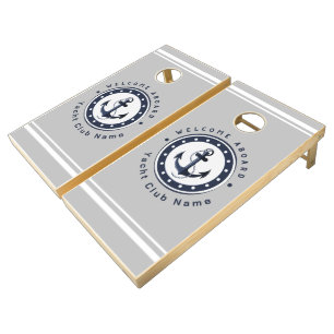 Blue Navy Nautical Anchor yacht club boat marina Cornhole Set