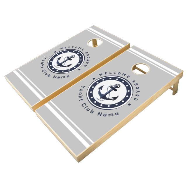 Blue Navy Nautical Anchor yacht club boat marina  Cornhole Set (Angled)