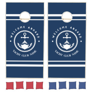 Blue Navy Nautical Anchor yacht club boat marina Cornhole Set