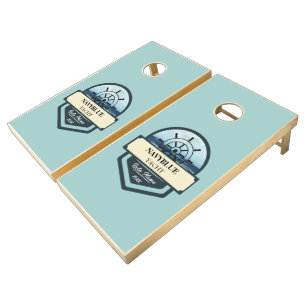 Blue Navy Nautical Anchor yacht club boat marina  Cornhole Set