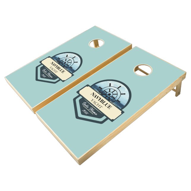 Blue Navy Nautical Anchor yacht club boat marina  Cornhole Set (Angled)