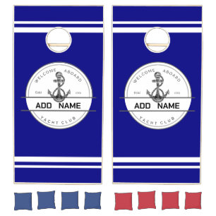 Blue navy Nautical Anchor yacht club boat marina  Cornhole Set