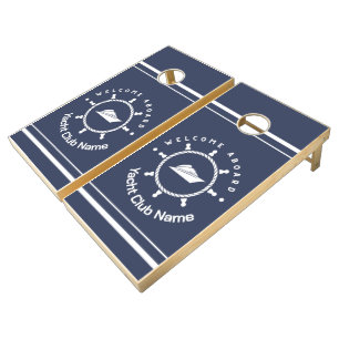 Blue Navy Nautical Anchor yacht club boat marina Cornhole Set