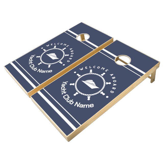 Blue Navy Nautical Anchor yacht club boat marina  Cornhole Set (Angled)
