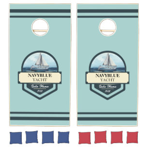 Blue Navy Nautical Anchor yacht club boat marina  Cornhole Set