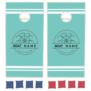 Blue navy Nautical Anchor yacht club boat marina Cornhole Set