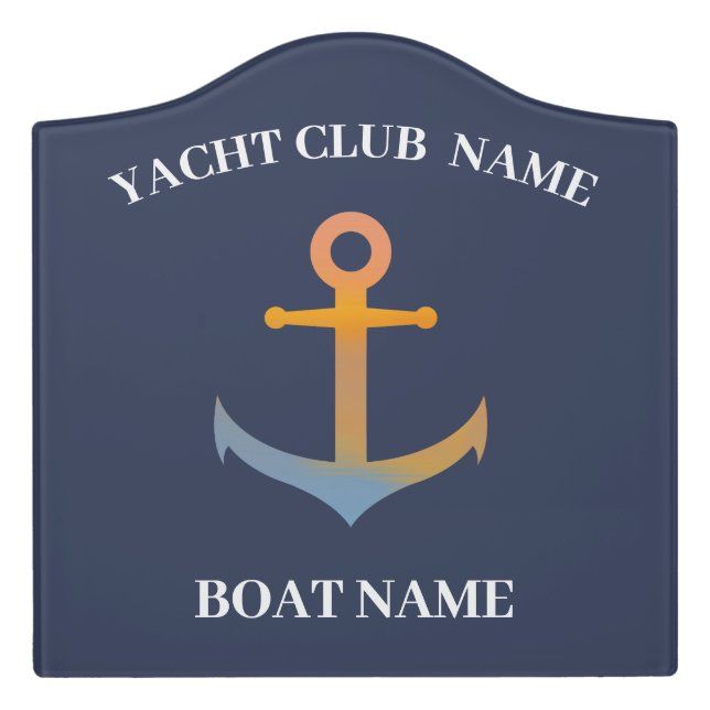 Blue navy Nautical Anchor yacht club boat marina Door Sign (Large Crest Front)
