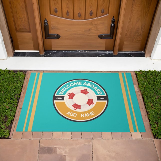 Blue navy Nautical Anchor yacht club boat marina  Doormat (Outdoor)