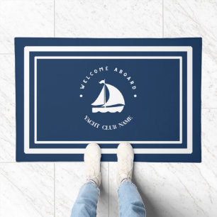 Blue Navy Nautical Anchor yacht club boat marina  Doormat