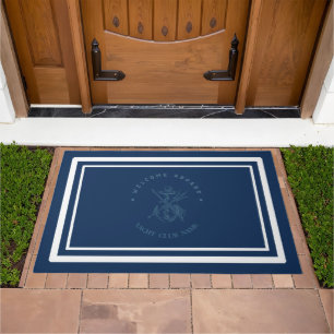 Blue Navy Nautical Anchor yacht club boat marina Doormat