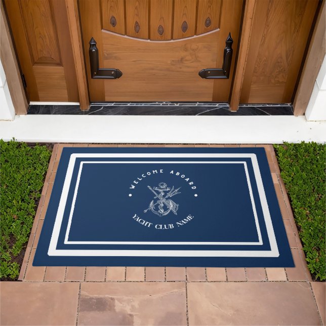 Blue Navy Nautical Anchor yacht club boat marina  Doormat (Outdoor)