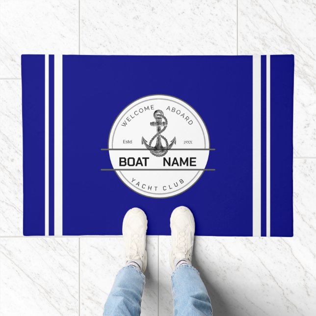 Blue navy Nautical Anchor yacht club boat marina  Doormat (Indoor)