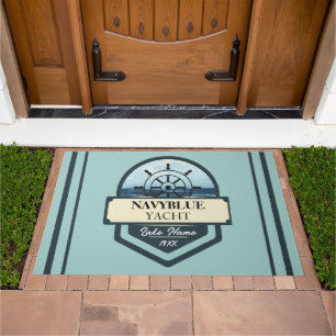 Blue Navy Nautical Anchor yacht club boat marina Doormat