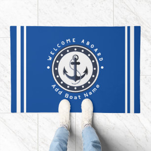 Blue Navy Nautical Anchor yacht club boat marina Doormat