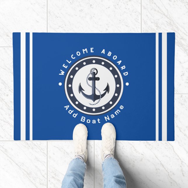 Blue Navy Nautical Anchor yacht club boat marina  Doormat (Indoor)