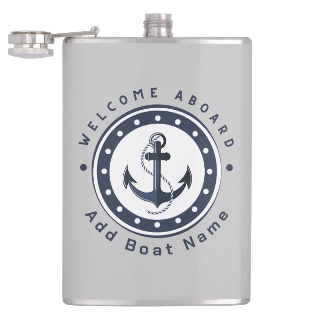 Blue Navy Nautical Anchor yacht club boat marina  Flask (Opened)