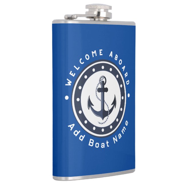 Blue Navy Nautical Anchor yacht club boat marina  Flask (Right)