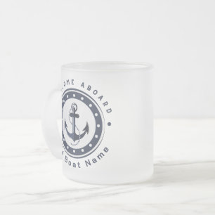 Blue Navy Nautical Anchor yacht club boat marina  Frosted Glass Coffee Mug