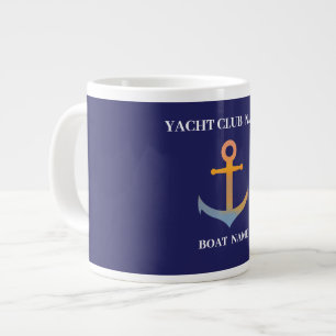 Blue navy Nautical Anchor yacht club boat marina Giant Coffee Mug