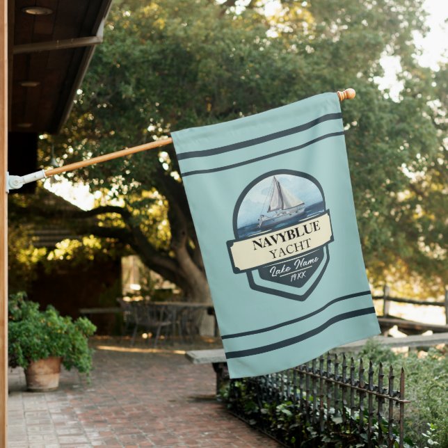Blue Navy Nautical Anchor yacht club boat marina  House Flag (In SItu)