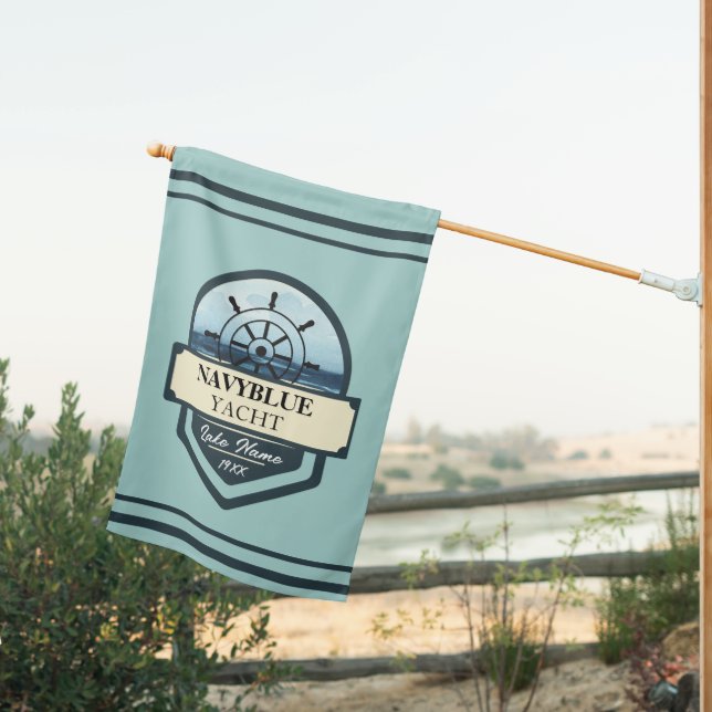 Blue Navy Nautical Anchor yacht club boat marina  House Flag (Insitu (Back))