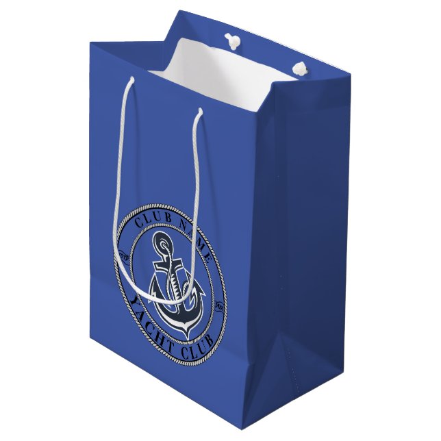 Blue navy Nautical Anchor yacht club boat marina Medium Gift Bag (Front Angled)