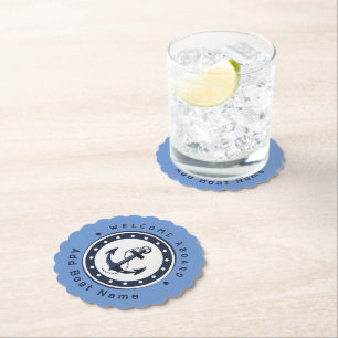 Blue Navy Nautical Anchor yacht club boat marina Paper Coaster