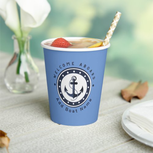 Blue Navy Nautical Anchor yacht club boat marina  Paper Cups